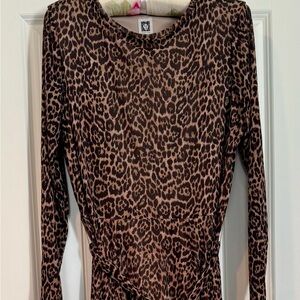 ANN KLEIN Belted Long-Sleeve Leopard-Print Midi Dress, XL